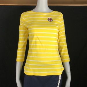 Talbots Classic Tee Yellow Striped Nautical w/Beaded Life Ring